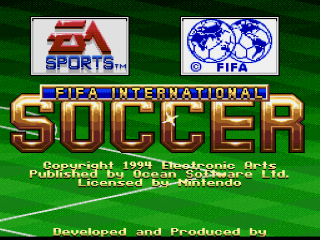 FIFA International Soccer title screen for Super Nintendo